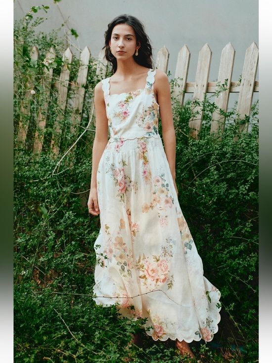Fabrique Dresses & Skirts - Xena Watercolor Flora Embroidery Strap Dress in Silk-Linen *NEEDS NEW ZIPPER*